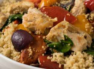 Grilled Chicken with Roasted Vegetables and Whole Wheat Couscous in Bowl