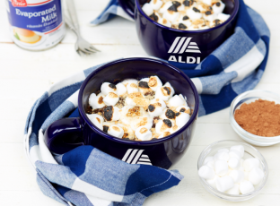 Two mugs with s'mores mug cake.